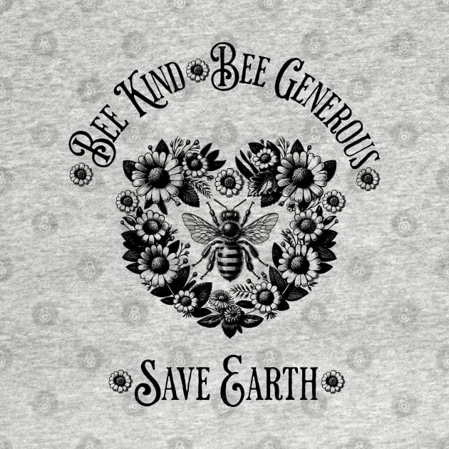 Floral Heart with Bee and quote ispirational, Save Earth, monocolor, motivational, save the bee by Collagedream